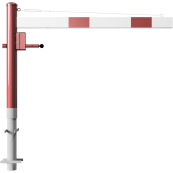 Swing barrier | with pull rope reinforcement | for casting in concrete, hot-dip galvanized and white coated with red reflecting stripes | Barrier arm length: 1500 mm | with triangular lock